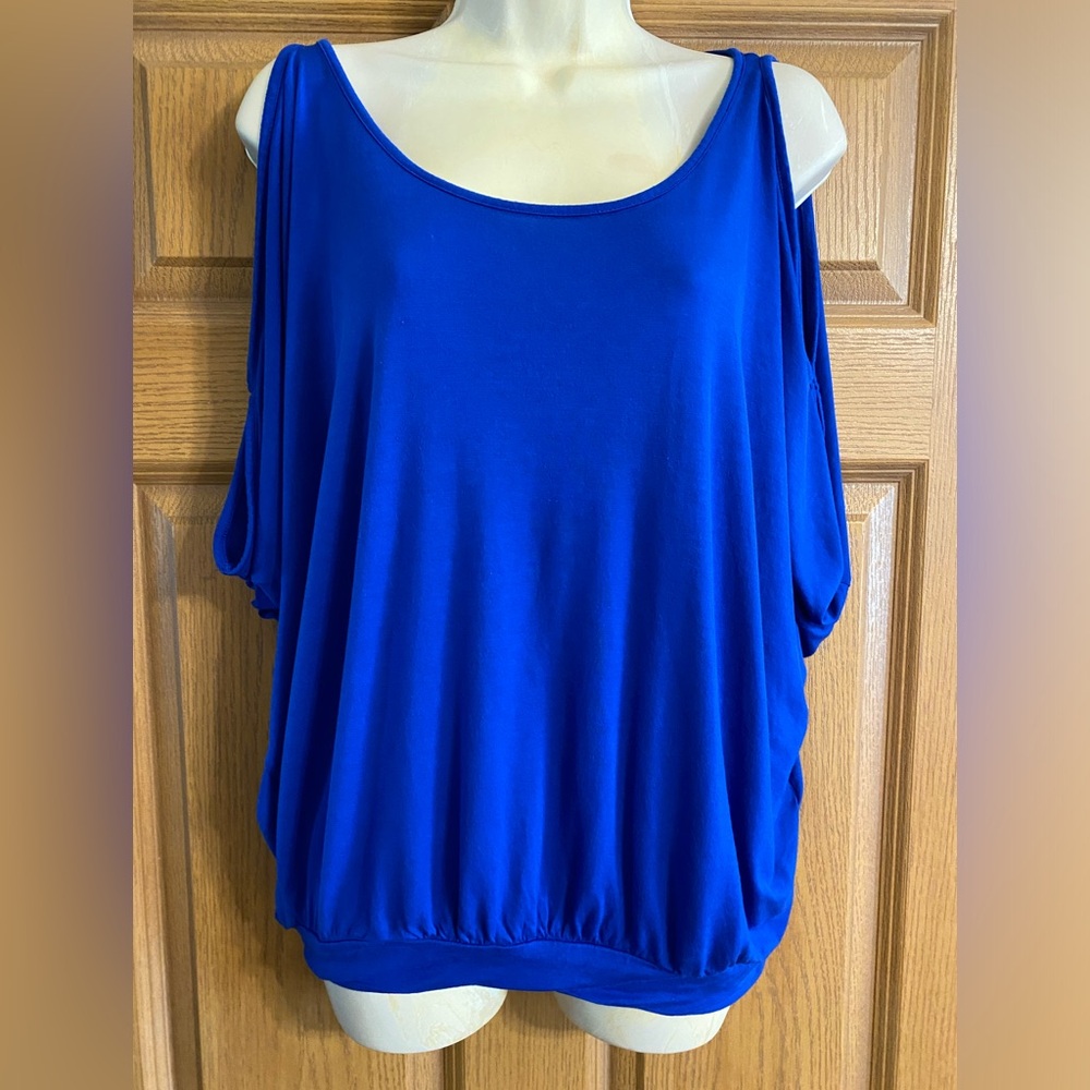 Lascana for Venus royal blue stretch blouse with arm cut outs & tie back, Sz. S.
